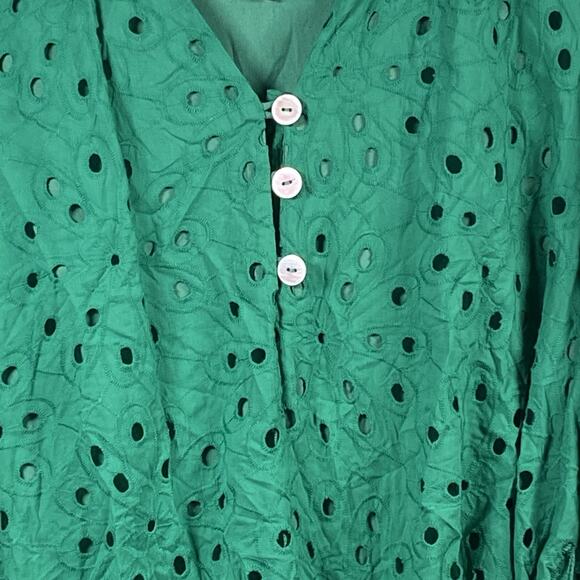 RN Studio Ronni Nicole Eyelet Dress Women's Size 1X Green 3/4 Sleeve Lined NEW - Picture 3 of 8